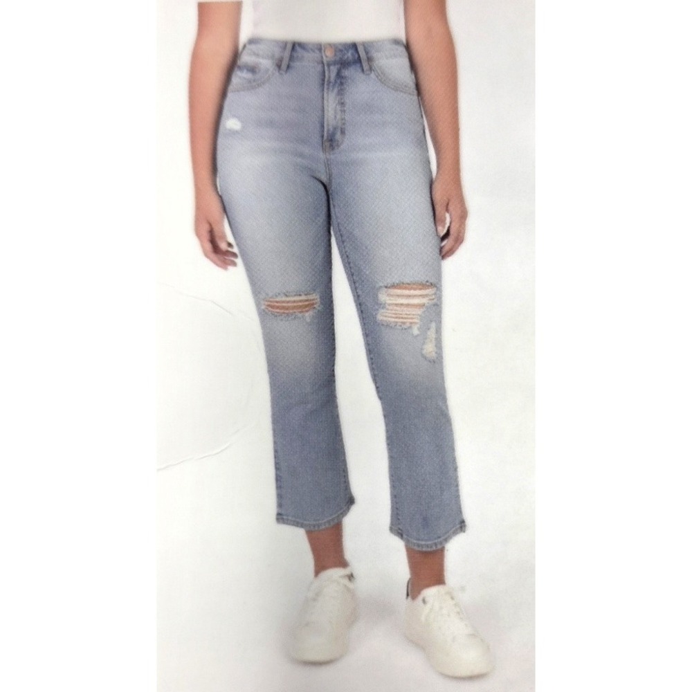 Seven 7 Light Wash Distressed Cropped Straight High Rise Jeans 12 NWT